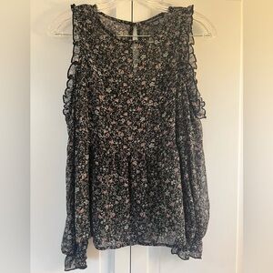 American Eagle Outfitters Black Floral Chiffon Cold Shoulder Bohemian Size XS